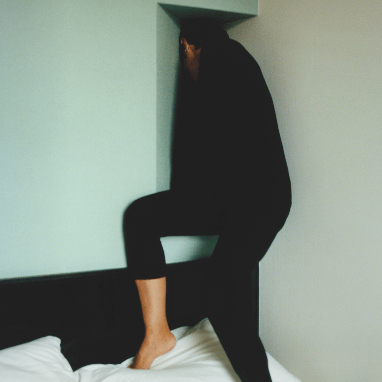 Jemand steht im Bett.