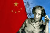 Das Bild zeigt Hannah Arendt vor der Nationalflagge Chinas und einem Stacheldrahtzaun Ist China totalitär?