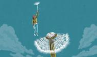 Die Illustration zeigt eine Frau, die mit einem Löwenzahnsamen in den Himmel schwebt Was bedeutet es zu verzeihen?
