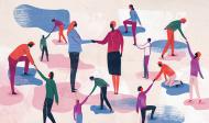 Die Illustration zeigt mehrere Menschen Lob der Freundlichkeit