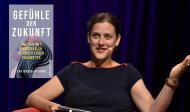 as Foto zeigt Catherine Newmark und das Cover von "Gefühle der Zukunft" Catherine Newmark: „,Gefühle der Zukunft‘ ist eminent philosophisch, gedanklich interessant und zugleich praktisch hilfreich“