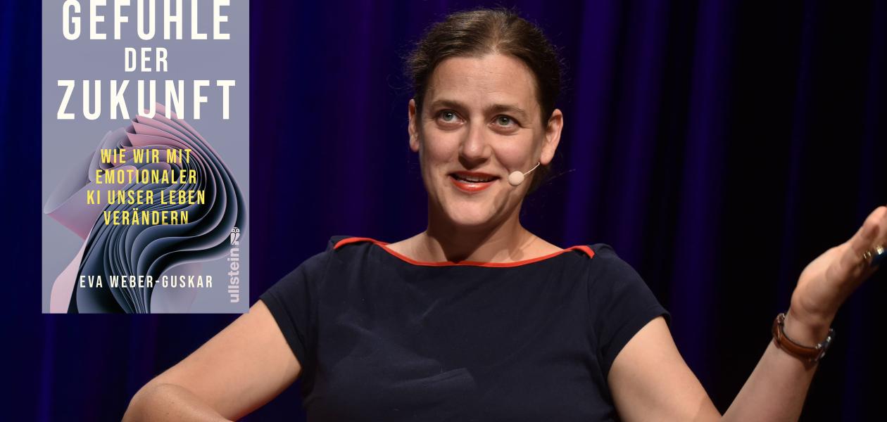 as Foto zeigt Catherine Newmark und das Cover von "Gefühle der Zukunft" Catherine Newmark: „,Gefühle der Zukunft‘ ist eminent philosophisch, gedanklich interessant und zugleich praktisch hilfreich“